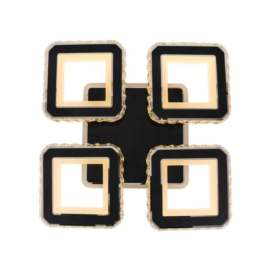 LED lustr s dálkovým ovládáním a krystalem LEILA RGB 69W, 4 čtverce, studené/teplé/neutrální světlo, stmívatelné, černé LED lustry s dálkovým ovládáním Výchozí název Alessandro Design