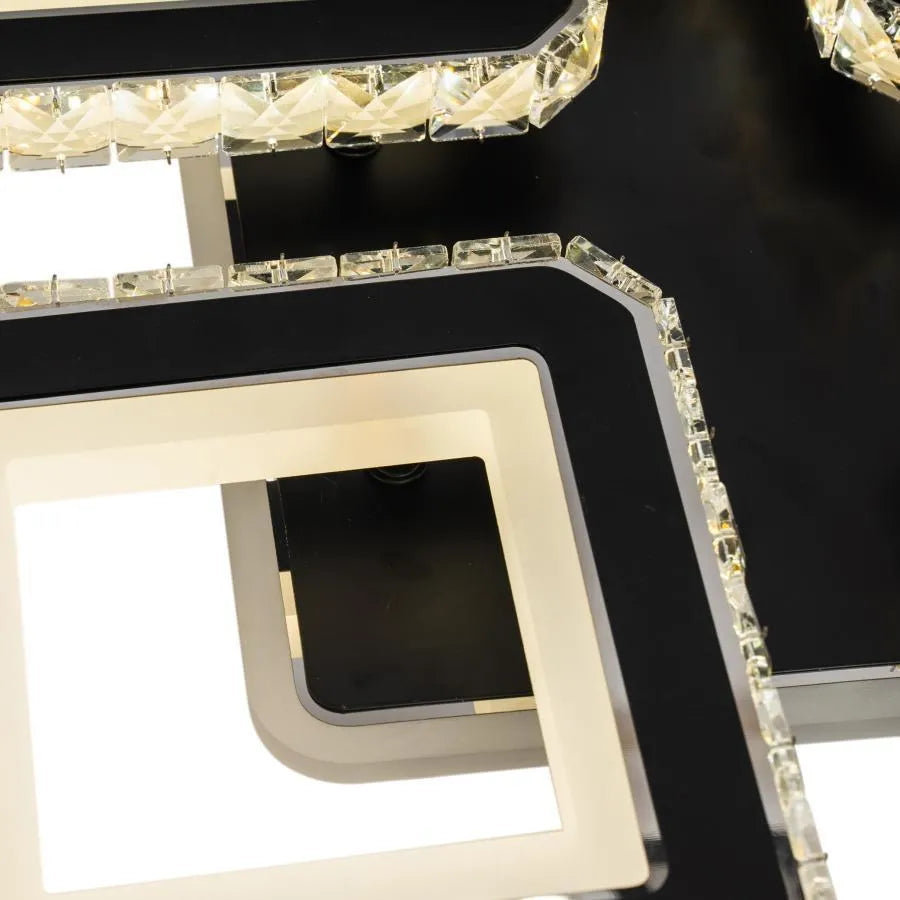 LED lustr s dálkovým ovládáním a krystalem LEILA RGB 69W, 4 čtverce, studené/teplé/neutrální světlo, stmívatelné, černé LED lustry s dálkovým ovládáním Výchozí název Alessandro Design