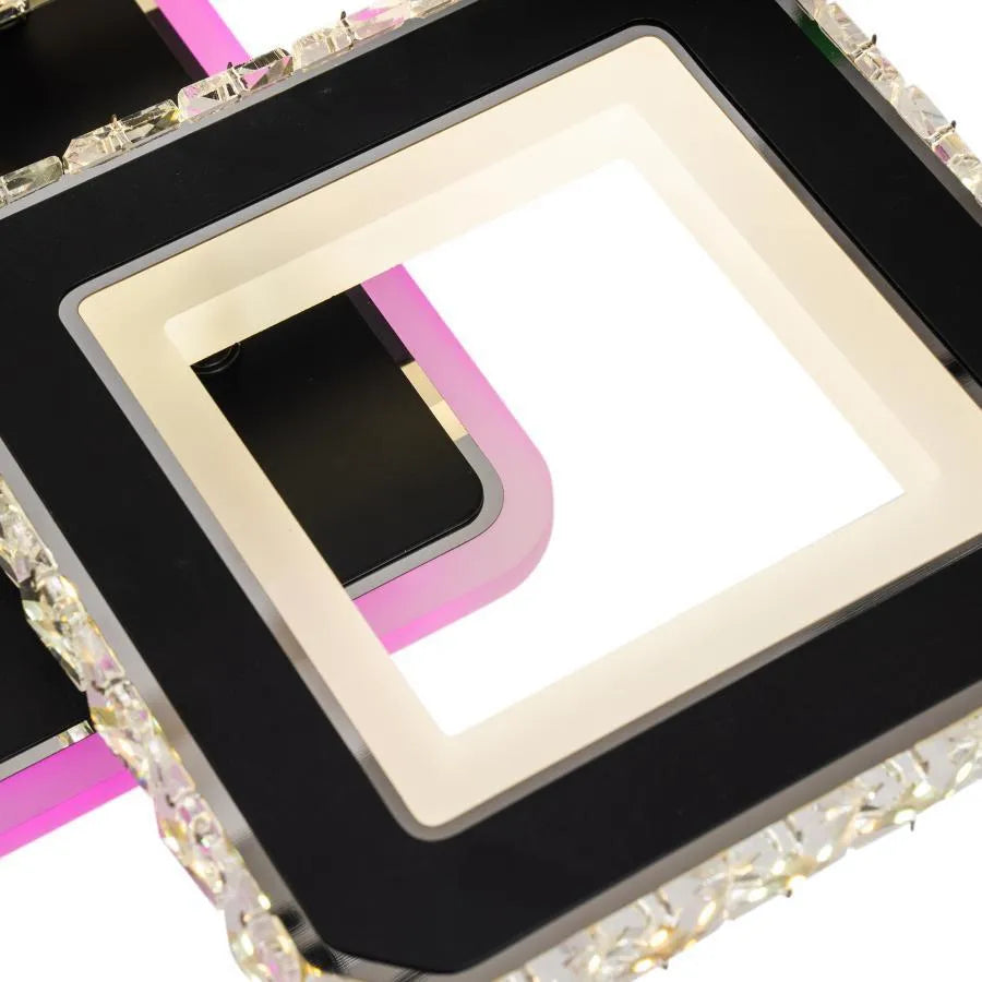LED lustr s dálkovým ovládáním a krystalem LEILA RGB 69W, 4 čtverce, studené/teplé/neutrální světlo, stmívatelné, černé LED lustry s dálkovým ovládáním Výchozí název Alessandro Design