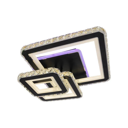 LED lustr s dálkovým ovládáním a krystalem LEILA 88W, 3 čtverce, studené/teplé/neutrální světlo, stmívatelné, černý lesklý chrom LED lustry s dálkovým ovládáním Výchozí název Alessandro Design