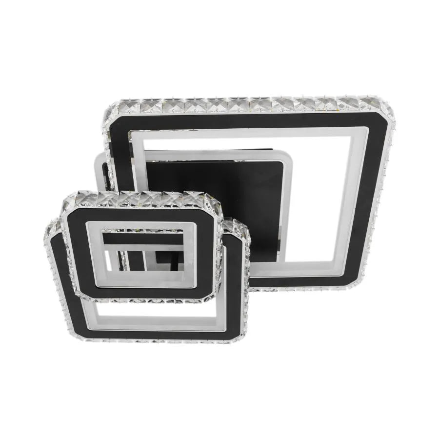 LED lustr s dálkovým ovládáním a krystalem LEILA 88W, 3 čtverce, studené/teplé/neutrální světlo, stmívatelné, černý lesklý chrom LED lustry s dálkovým ovládáním Výchozí název Alessandro Design