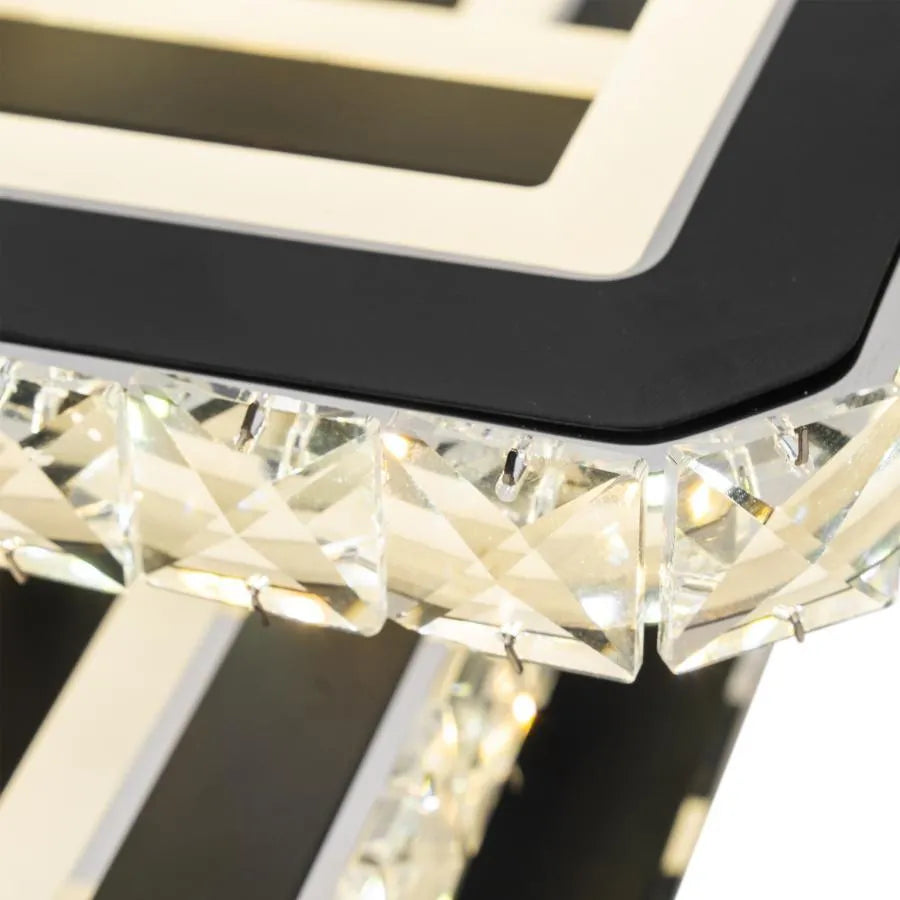 LED lustr s dálkovým ovládáním a krystalem LEILA 88W, 3 čtverce, studené/teplé/neutrální světlo, stmívatelné, černý lesklý chrom LED lustry s dálkovým ovládáním Výchozí název Alessandro Design