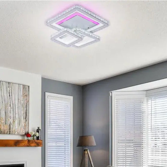 LED lustr s dálkovým ovládáním a krystalem LEILA 87W, 3 čtverce, studené/teplé/neutrální světlo, stmívatelné, bílý LED lustr s dálkovým ovládáním Výchozí název Alessandro Design
