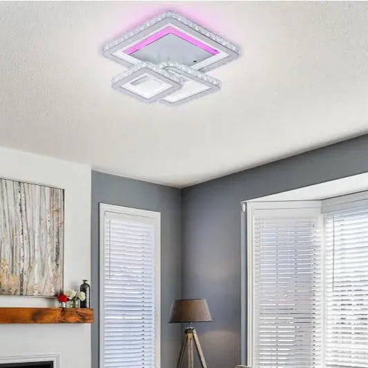 LED lustr s dálkovým ovládáním a krystalem LEILA 87W, 3 čtverce, studené/teplé/neutrální světlo, stmívatelné, bílý LED lustr s dálkovým ovládáním Výchozí název Alessandro Design