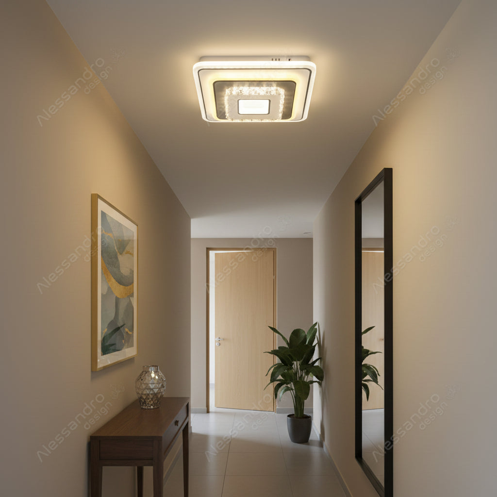 Křišťálový LED lustr MITA 39W, 20x20cm, čtvercový, studené/teplé/neutrální světlo, bílé LED lustry Výchozí název Alessandro Design