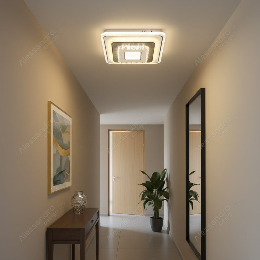 Křišťálový LED lustr MITA 39W, 20x20cm, čtvercový, studené/teplé/neutrální světlo, bílé LED lustry Výchozí název Alessandro Design