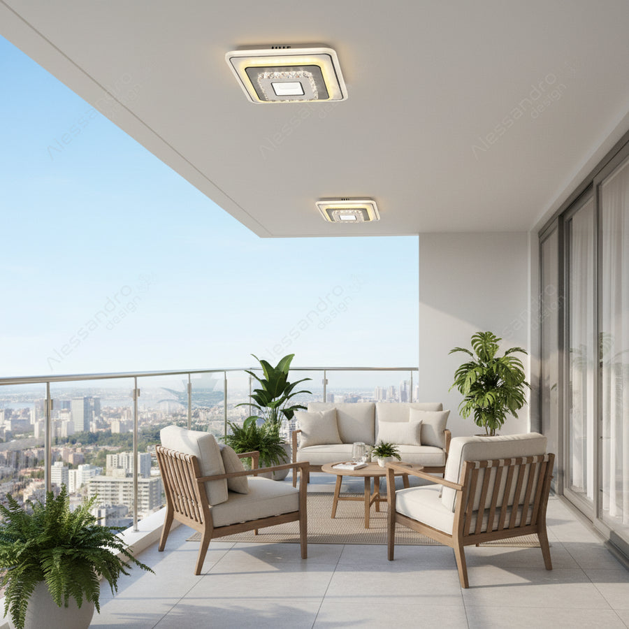 Křišťálový LED lustr MITA 39W, 20x20cm, čtvercový, studené/teplé/neutrální světlo, bílé LED lustry Výchozí název Alessandro Design