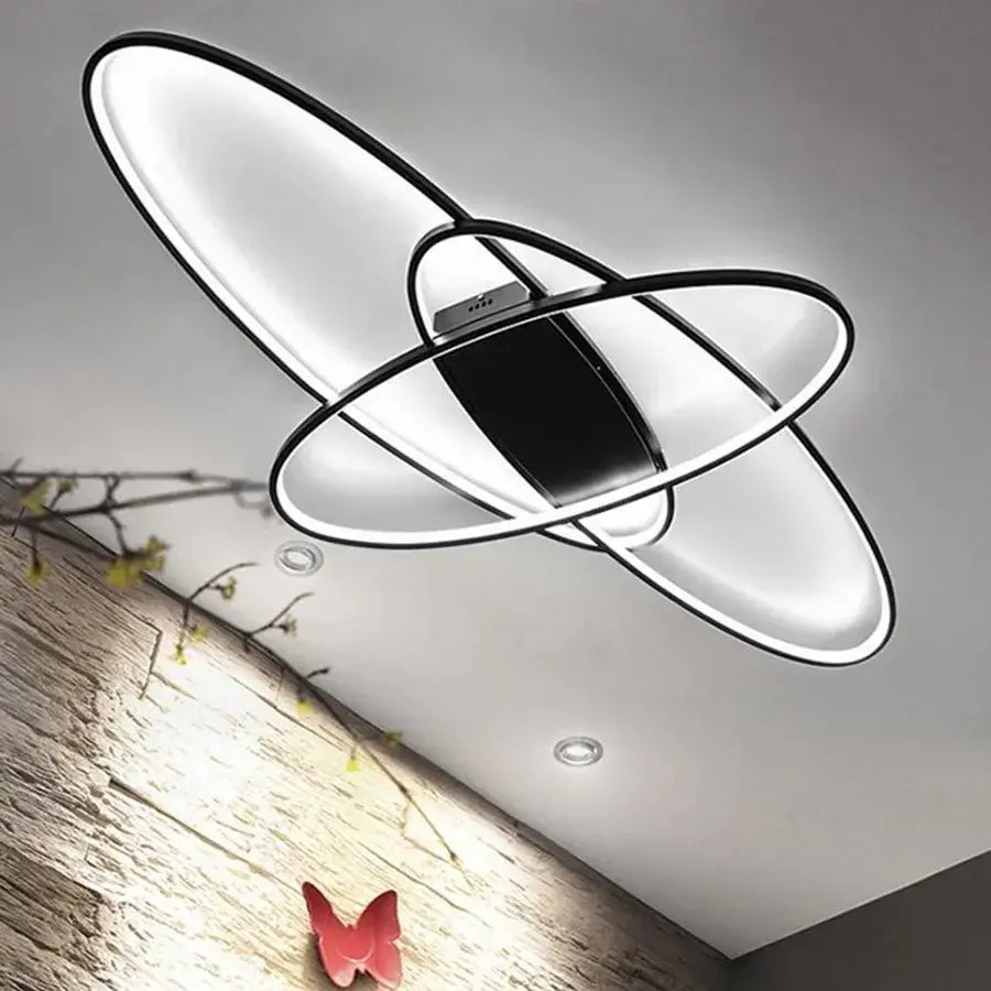 LED lustr s dálkovým ovládáním ORBITA 74W, 3 Elements, Ovál, Studené/Teplé/Neutrální světlo, Stmívatelné, Černé LED lustry s dálkovým ovládáním Výchozí název Alessandro Design