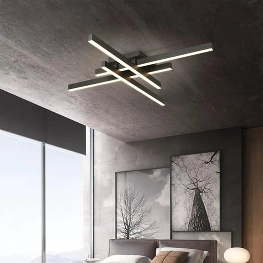 LED lustr s dálkovým ovládáním MORA 80W, 4 prvky, lineární, studené/teplé/neutrální světlo, stmívatelné, černé LED lustry s dálkovým ovládáním Výchozí název Alessandro Design