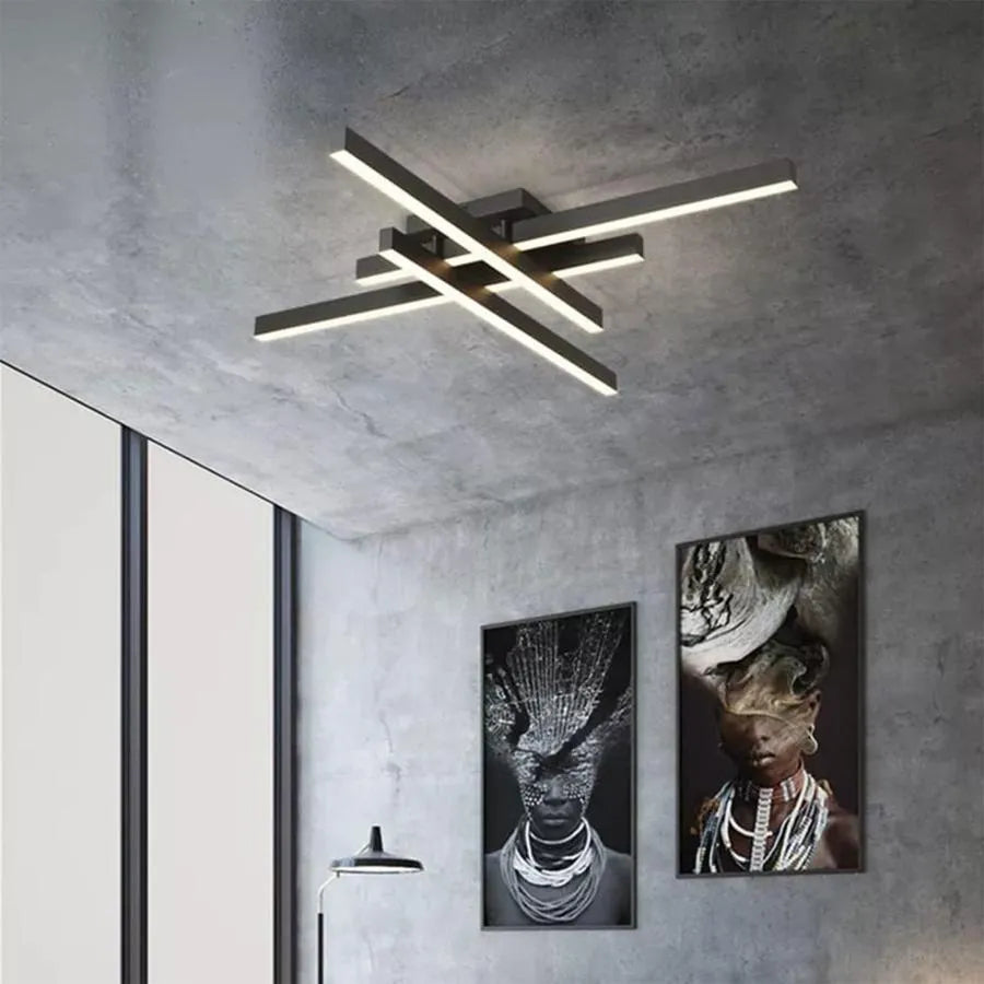 LED lustr s dálkovým ovládáním MORA 80W, 4 prvky, lineární, studené/teplé/neutrální světlo, stmívatelné, černé LED lustry s dálkovým ovládáním Výchozí název Alessandro Design