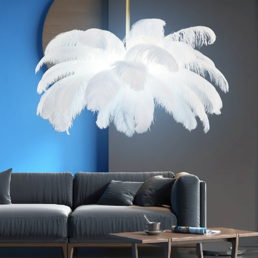 Minoss moderní lustr, 8W, studené světlo 6000K, průměr 75 cm, peří, bílá Moderní lustry Výchozí název Alessandro Design