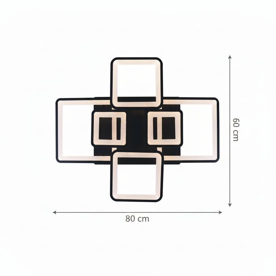 LED lustr s dálkovým ovládáním ELLA 120W, 6 čtverců, studené/teplé/neutrální světlo, stmívatelné, černé, kovové a akrylové LED lustry s dálkovým ovládáním Výchozí název Alessandro Design