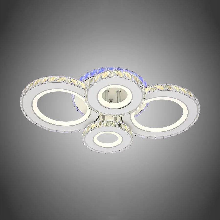 LED lustr s dálkovým ovládáním a krystalem MEILI ZAFINA RGB 136W, 4 kruhy, studené/teplé/neutrální světlo, stmívatelné, bílé krystalové LED lustry Výchozí název Alessandro Design