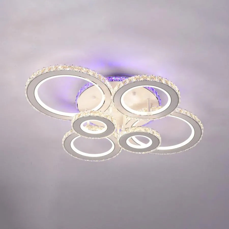 LED lustr s dálkovým ovládáním a krystalem MEILI ZAFINA RGB 238W, 6 kruhů, studené/teplé/neutrální světlo, stmívatelné, bílé krystalové LED lustry Výchozí název Alessandro Design