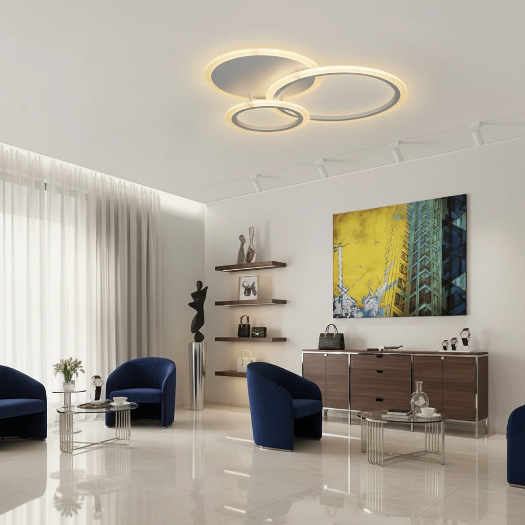 LED lustr s dálkovým ovládáním LUCY 45W, 3 kruhy, studené/teplé/neutrální světlo, stmívatelné, bílý LED lustr s dálkovým ovládáním Výchozí název Alessandro Design