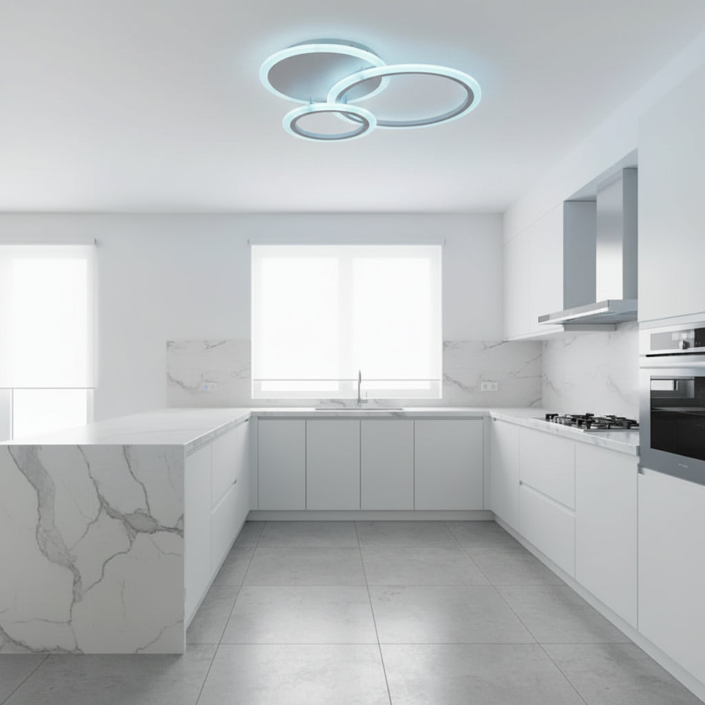LED lustr s dálkovým ovládáním LUCY 45W, 3 kruhy, studené/teplé/neutrální světlo, stmívatelné, bílý LED lustr s dálkovým ovládáním Výchozí název Alessandro Design