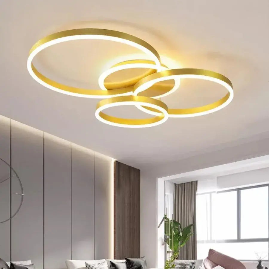 LED lustr s dálkovým ovládáním LYRA 100W, 3 kruhy, studené/teplé/neutrální světlo, stmívatelné, kartáčované zlato LED lustry s dálkovým ovládáním Výchozí název Alessandro Design