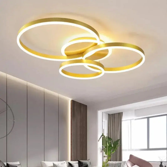 LED lustr s dálkovým ovládáním LYRA 100W, 3 kruhy, studené/teplé/neutrální světlo, stmívatelné, kartáčované zlato LED lustry s dálkovým ovládáním Výchozí název Alessandro Design