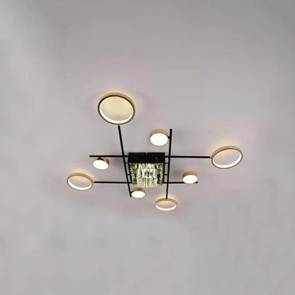 LED lustr s dálkovým ovládáním a krystalem MISEL 168W, 9 prvků, studené/teplé/neutrální světlo, stmívatelné, černé zlato LED lustry s dálkovým ovládáním Výchozí název Alessandro Design