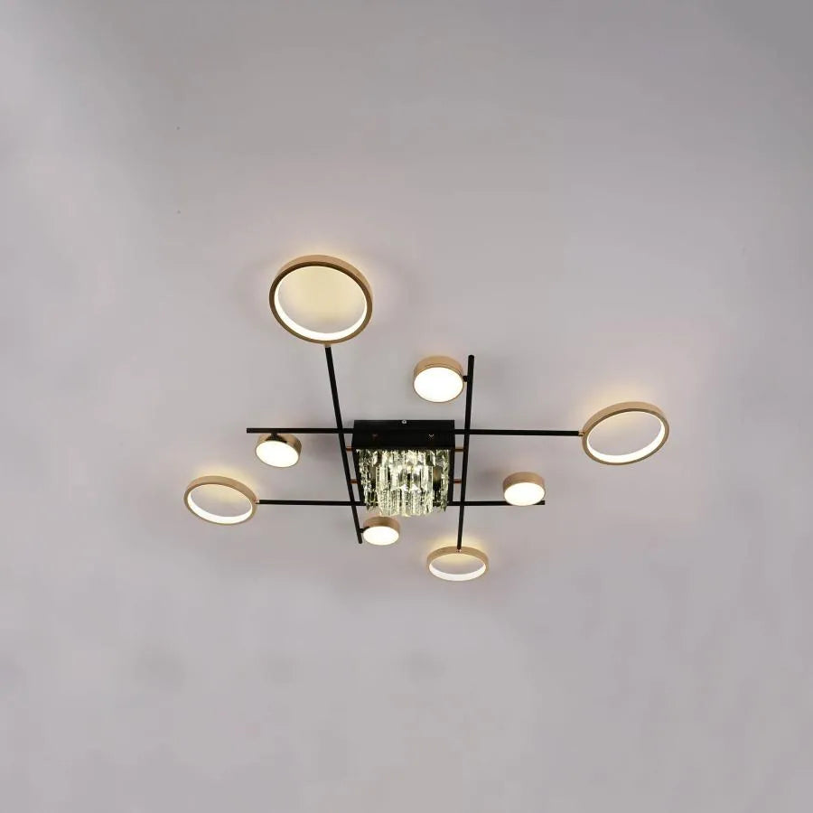 LED lustr s dálkovým ovládáním a krystalem MISEL 168W, 9 prvků, studené/teplé/neutrální světlo, stmívatelné, černé zlato LED lustry s dálkovým ovládáním Výchozí název Alessandro Design