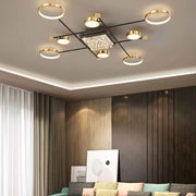 LED lustr s dálkovým ovládáním a krystalem MISEL 168W, 9 prvků, studené/teplé/neutrální světlo, stmívatelné, černé zlato LED lustry s dálkovým ovládáním Výchozí název Alessandro Design