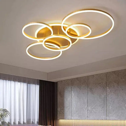 LED lustr s dálkovým ovládáním LYRA 248W, 5 kruhů, studené/teplé/neutrální světlo, stmívatelné, kartáčované zlato LED lustry s dálkovým ovládáním Výchozí název Alessandro Design