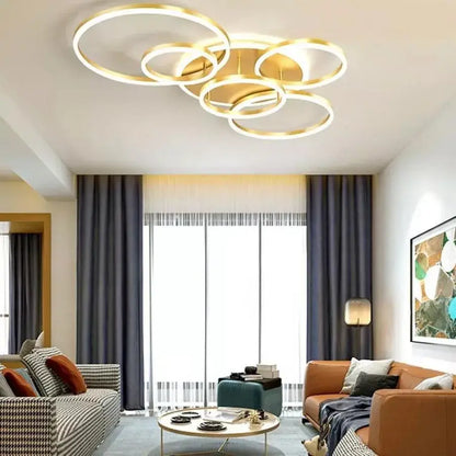 LED lustr s dálkovým ovládáním LYRA 248W, 5 kruhů, studené/teplé/neutrální světlo, stmívatelné, kartáčované zlato LED lustry s dálkovým ovládáním Výchozí název Alessandro Design