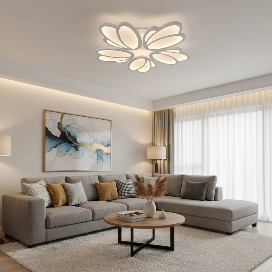LED lustr s dálkovým ovládáním TULIP 81W, 5 okvětních lístků, studené/teplé/neutrální světlo, stmívatelné, bílý LED lustr s dálkovým ovládáním Výchozí název Alessandro Design