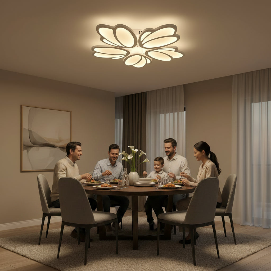 LED lustr s dálkovým ovládáním TULIP 81W, 5 okvětních lístků, studené/teplé/neutrální světlo, stmívatelné, bílý LED lustr s dálkovým ovládáním Výchozí název Alessandro Design