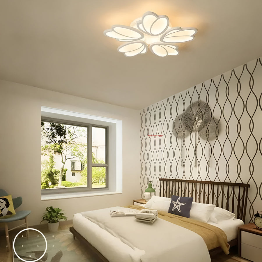 LED lustr s dálkovým ovládáním TULIP 81W, 5 okvětních lístků, studené/teplé/neutrální světlo, stmívatelné, bílý LED lustr s dálkovým ovládáním Výchozí název Alessandro Design