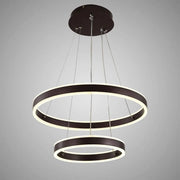 Závěsný LED lustr s dálkovým ovládáním OLATHE 180W, 2 kruhy, Studené/Teplé/Neutrální světlo, Stmívatelné, Hnědé, Výškově nastavitelné