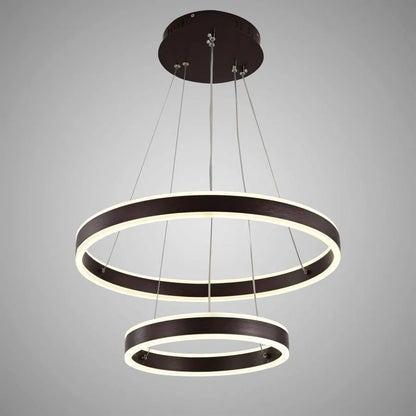 Závěsný LED lustr s dálkovým ovládáním OLATHE 180W, 2 kruhy, Studené/Teplé/Neutrální světlo, Stmívatelné, Hnědé, Výškově nastavitelné