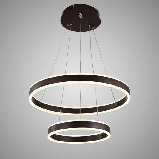 Závěsný LED lustr s dálkovým ovládáním OLATHE 180W, 2 kruhy, Studené/Teplé/Neutrální světlo, Stmívatelné, Hnědé, Výškově nastavitelné