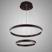 Závěsný LED lustr s dálkovým ovládáním OLATHE 180W, 2 kruhy, Studené/Teplé/Neutrální světlo, Stmívatelné, Hnědé, Výškově nastavitelné