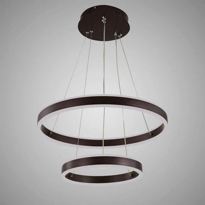 Závěsný LED lustr s dálkovým ovládáním OLATHE 180W, 2 kruhy, Studené/Teplé/Neutrální světlo, Stmívatelné, Hnědé, Výškově nastavitelné