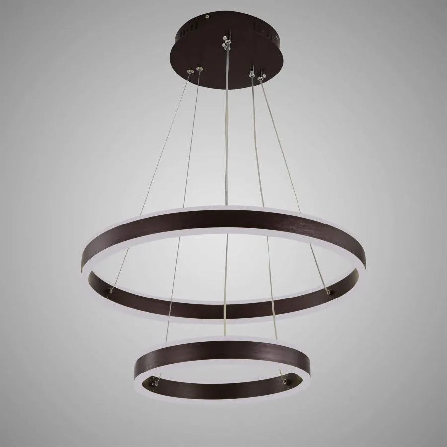 Závěsný LED lustr s dálkovým ovládáním OLATHE 180W, 2 kruhy, Studené/Teplé/Neutrální světlo, Stmívatelné, Hnědé, Výškově nastavitelné