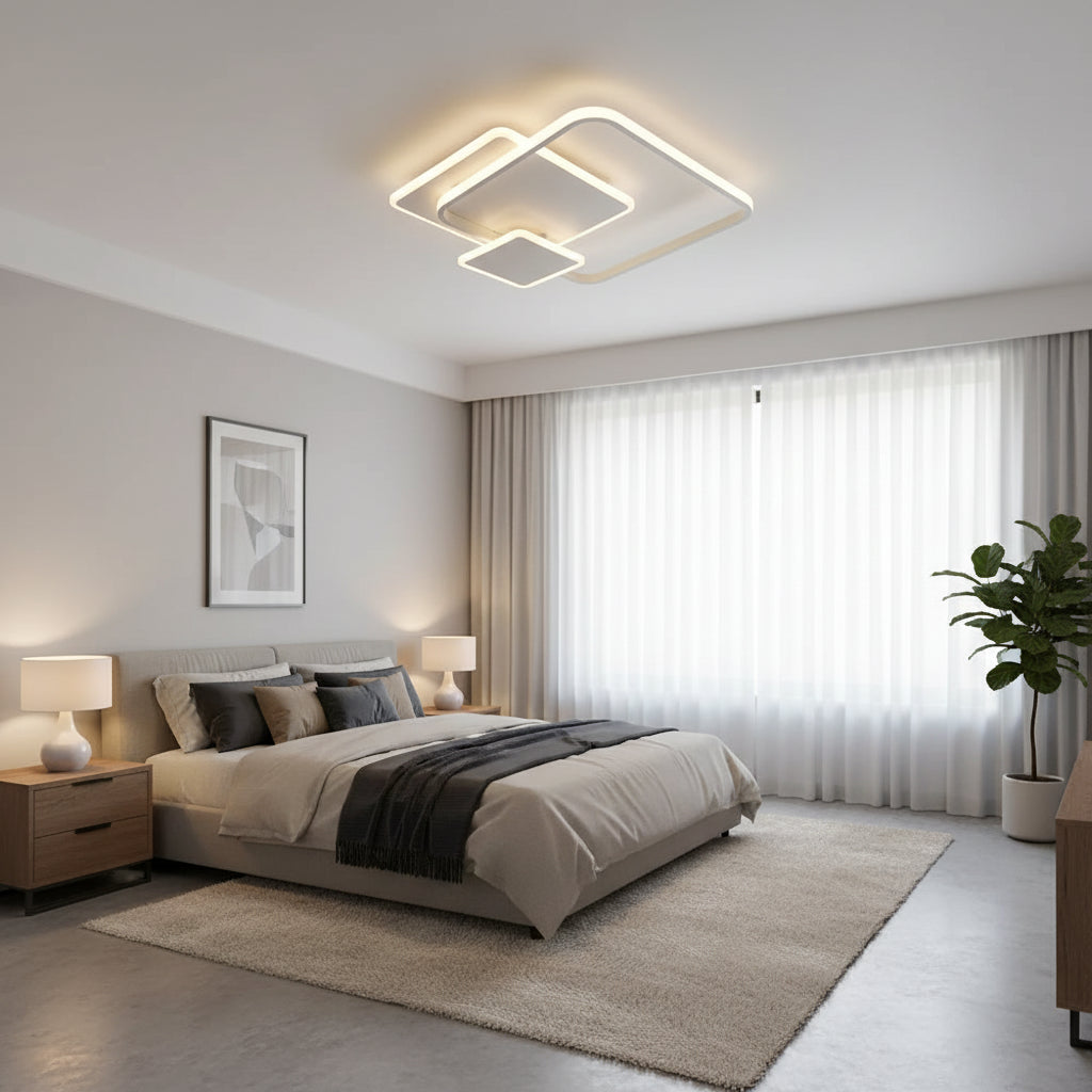 LED lustr s dálkovým ovládáním ANEMONA 75W, 3 čtverce, studené/teplé/neutrální světlo, stmívatelné, bílý LED lustr s dálkovým ovládáním Výchozí název Alessandro Design