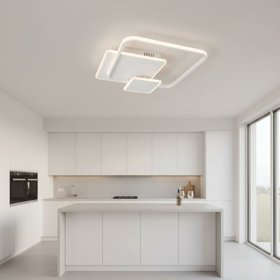LED lustr s dálkovým ovládáním ANEMONA 75W, 3 čtverce, studené/teplé/neutrální světlo, stmívatelné, bílý LED lustr s dálkovým ovládáním Výchozí název Alessandro Design