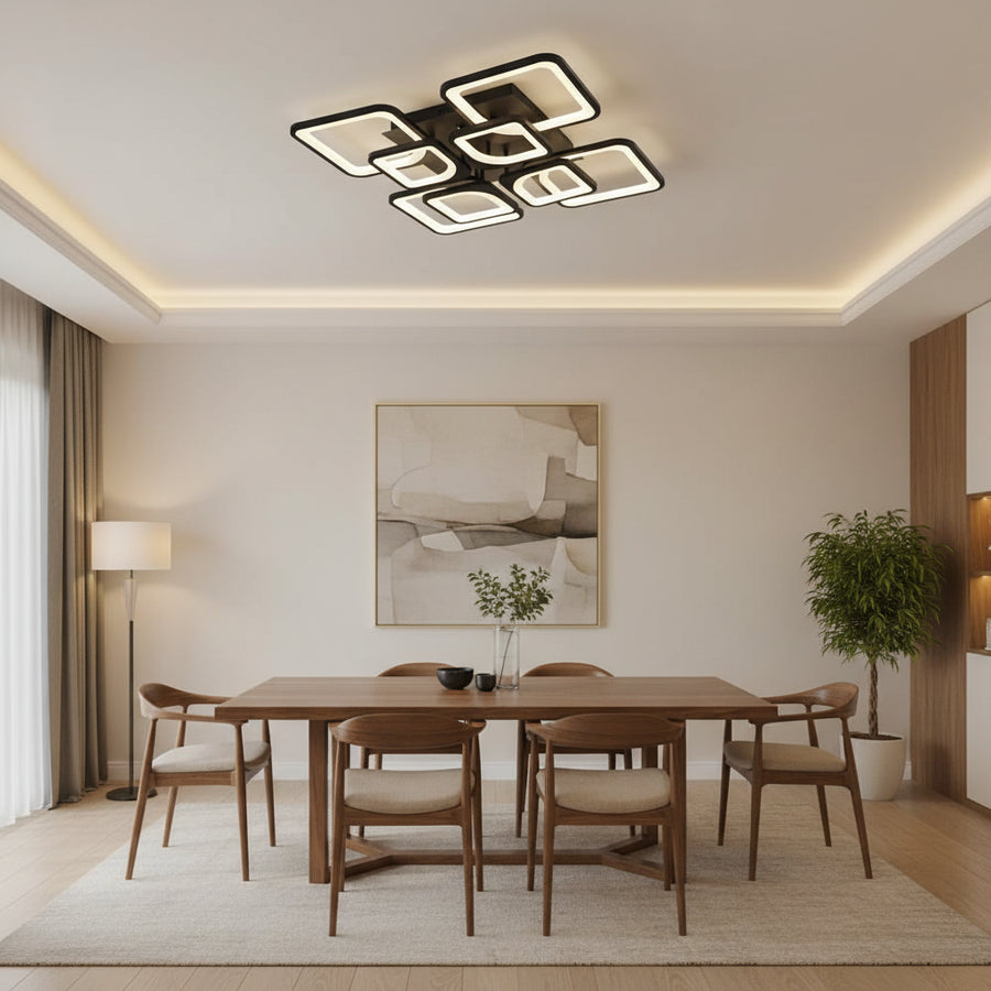 LED lustr s dálkovým ovládáním ZOE, 8 čtverců, 138W, studené/teplé/neutrální světlo, stmívatelný, černý