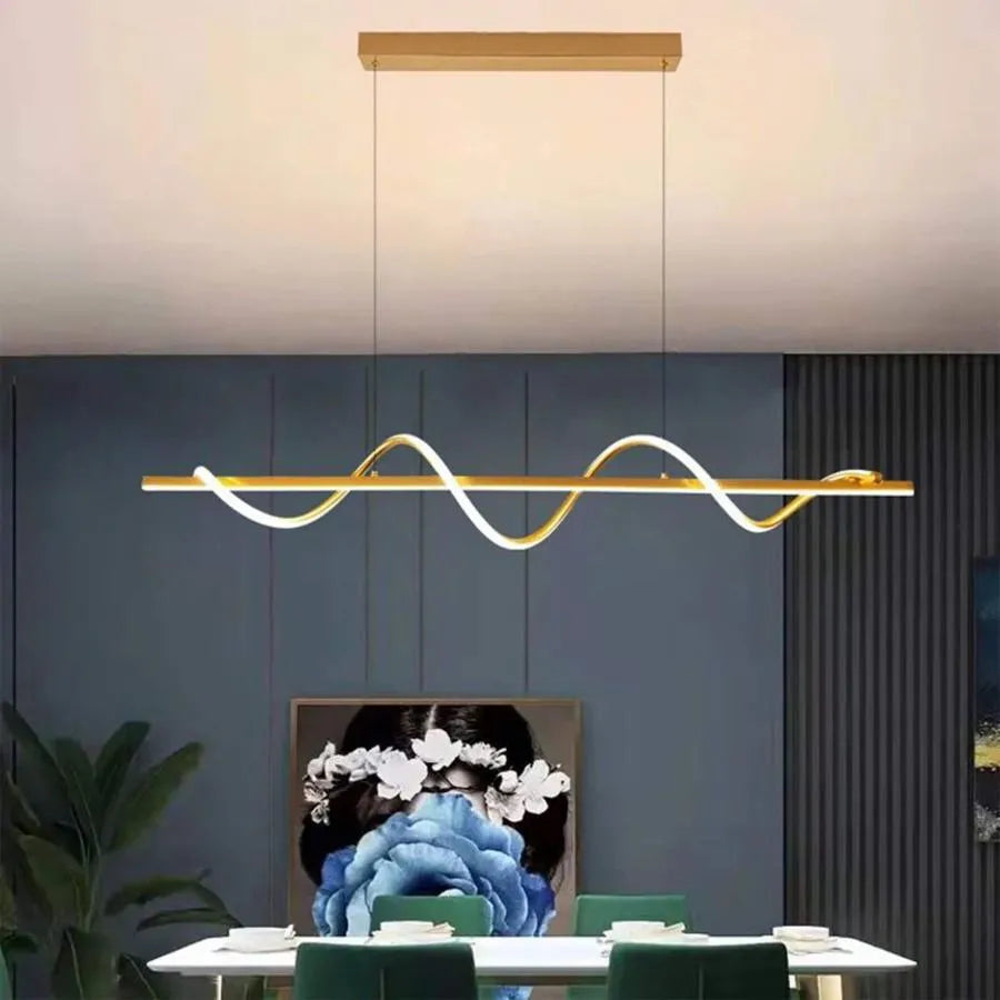 Závěsný LED lustr s dálkovým ovládáním AMINIA 80W, Lineární, Studené/Teplé/Neutrální světlo, Stmívatelné, Zlaté, Výškově nastavitelné Moderní Lustry Výchozí název Alessandro Design