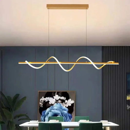 Závěsný LED lustr s dálkovým ovládáním AMINIA 80W, Lineární, Studené/Teplé/Neutrální světlo, Stmívatelné, Zlaté, Výškově nastavitelné Moderní Lustry Výchozí název Alessandro Design