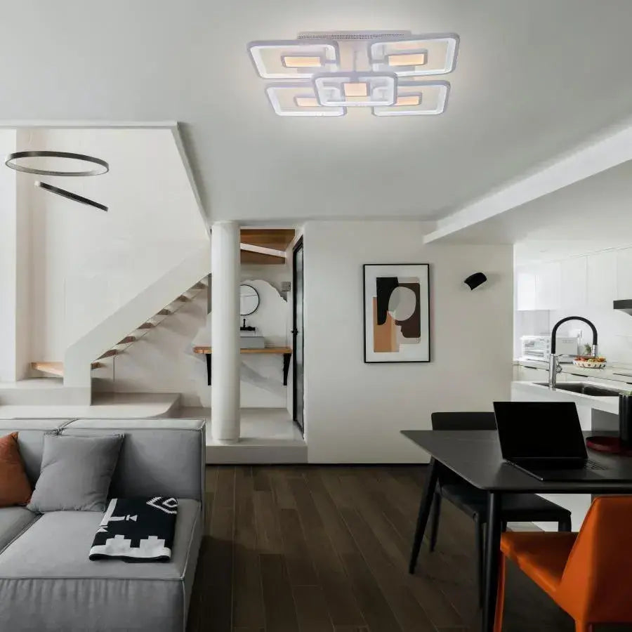 LED lustr s dálkovým ovládáním FELIX 119W, 5 čtverců, studené/teplé/neutrální světlo, stmívatelné, bílý LED lustr s dálkovým ovládáním Výchozí název Alessandro Design