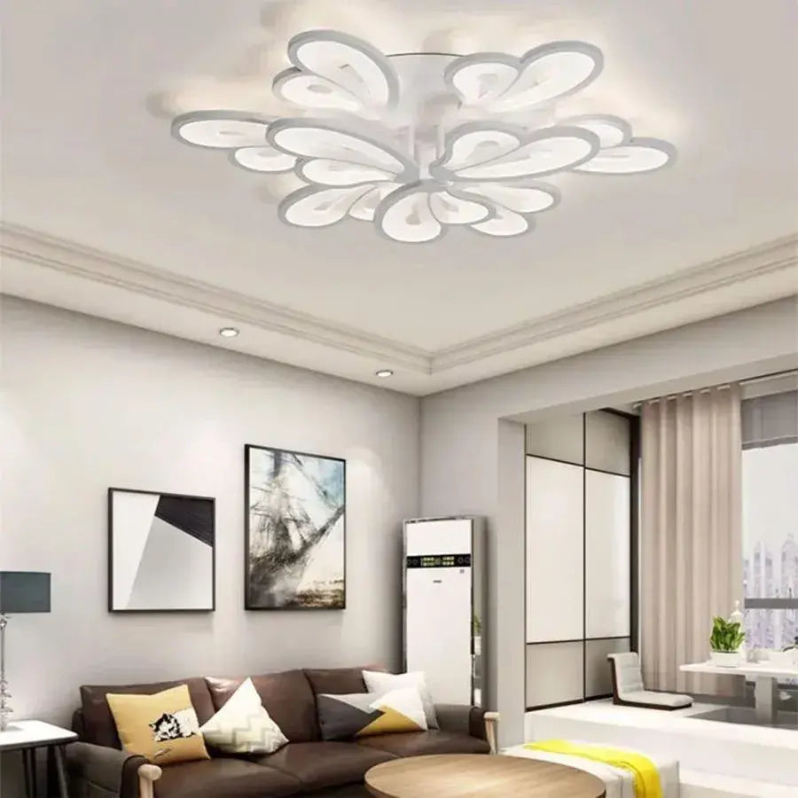 LED lustr s dálkovým ovládáním BLOSSOM 49W, 9 okvětních lístků, studené/teplé/neutrální světlo, stmívatelné, bílý LED lustr s dálkovým ovládáním Výchozí název Alessandro Design