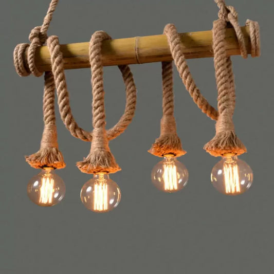 NIDIA Lustr 4x E27 bambusové a hnědé lano Vintage lustry Výchozí název Alessandro Design