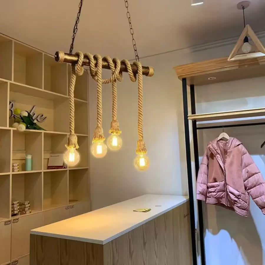 Vintage lustr se strunou PEDRO, 4 x E27, tmavé dřevo Vintage lustry Výchozí název Alessandro Design