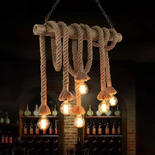 NIDIA Lustr, 6xE27, Hnědé, Bambusové a Rope Vintage Lustry Výchozí název Alessandro Design