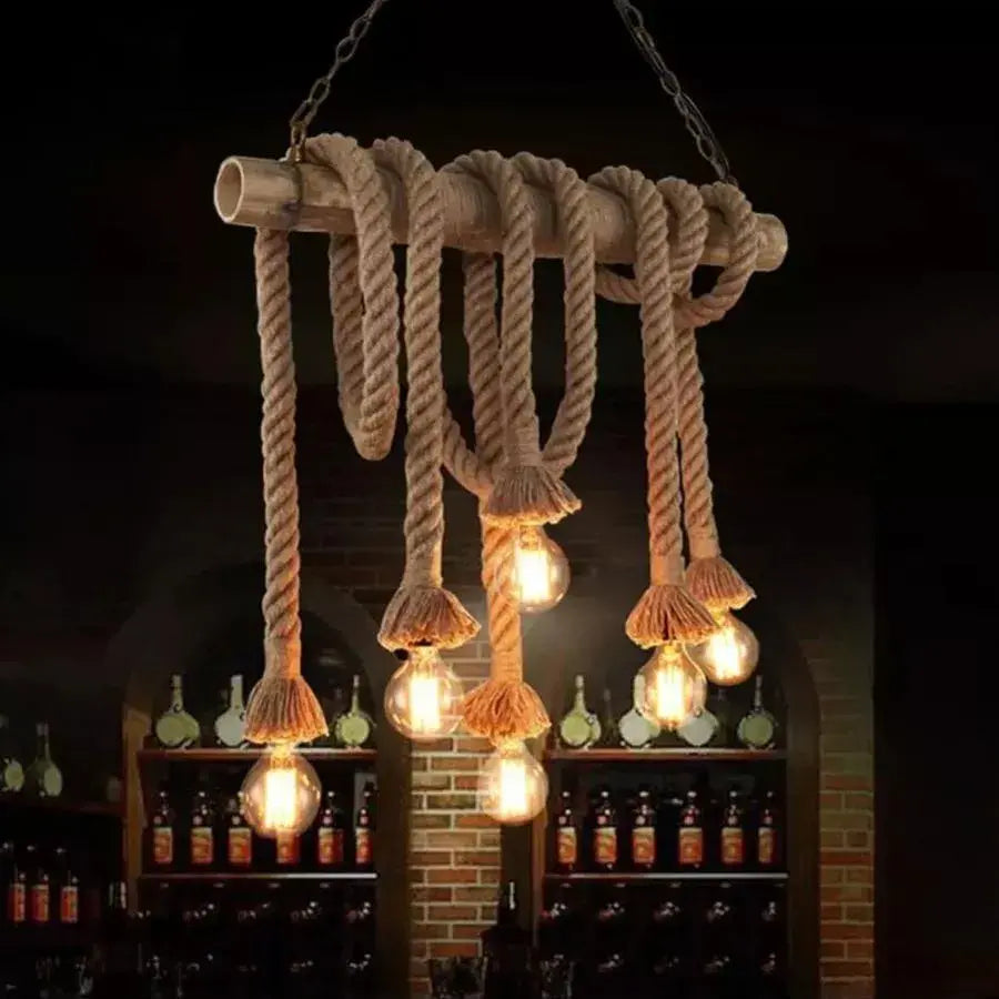 NIDIA Lustr, 6xE27, Hnědé, Bambusové a Rope Vintage Lustry Výchozí název Alessandro Design