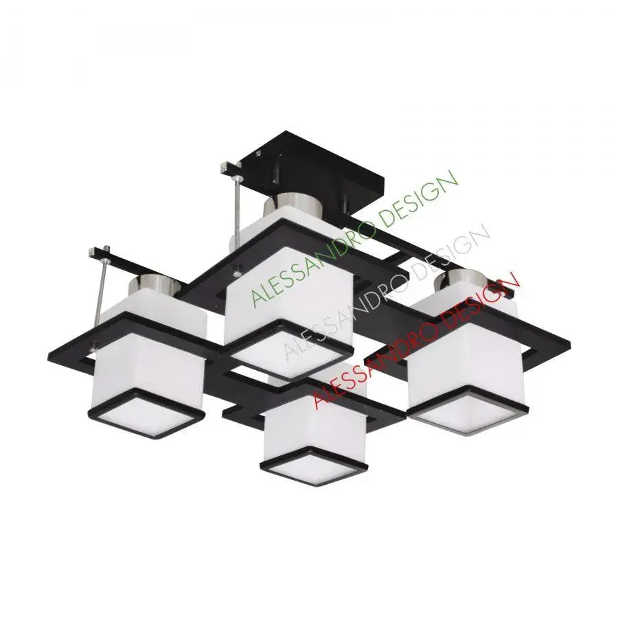 Klasický lustr Aramis se dřevem, čtvercové stínidlo, 4 X E27 zásuvka, bílá / černá Klasické lustry Výchozí název Alessandro Design
