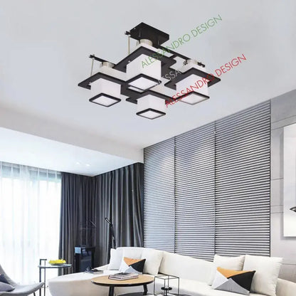 Klasický lustr Aramis se dřevem, čtvercové stínidlo, 4 X E27 zásuvka, bílá / černá Klasické lustry Výchozí název Alessandro Design