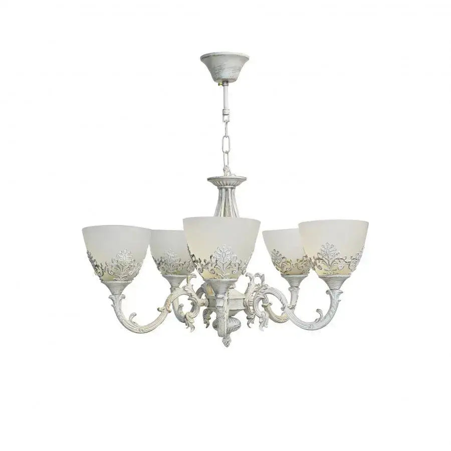 VINTAGE Lustr, Závěsný typ s rameny, COTTAGE, Kruhový, 5xE27, Sklo a kov, Bílý Klasické Lustry Výchozí název Alessandro Design
